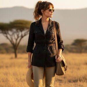 PART Two Black 100% Linen Safari Jacket US 6